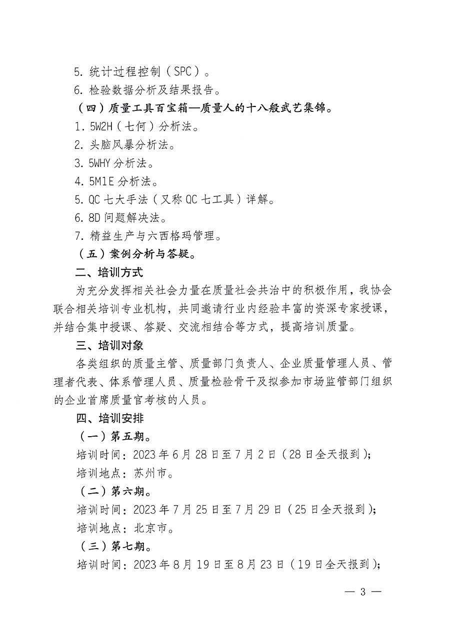 中國質量檢驗協會關于開展質量檢驗經理崗位能力提升培訓的通知(中檢辦發(fā)〔2023〕101號)