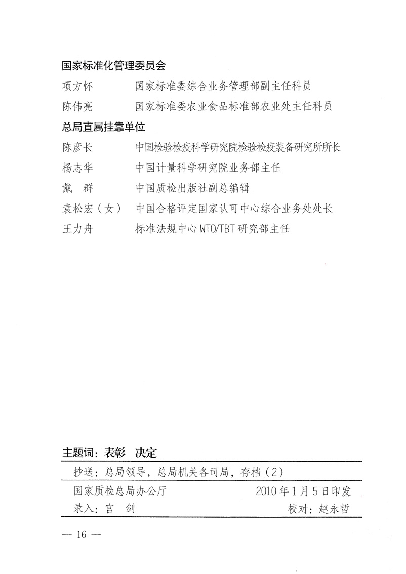 國家質(zhì)量監(jiān)督檢驗(yàn)檢疫總局《關(guān)于表彰全國質(zhì)檢系統(tǒng)&ldquo;質(zhì)量和安全年&rdquo;活動(dòng)先進(jìn)單位和先進(jìn)個(gè)人的決定》